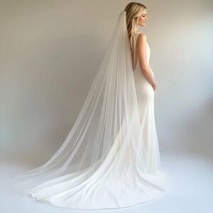 8ft Cathedral Length Wedding Veil | Minimalist Sheer Tulle | Ivory White